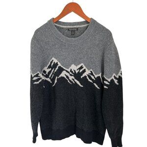 Banana Republic Mens Mountain Design Sweater L Gray & Black Wool Blend Crewneck
